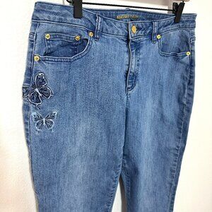 MICHAEL Michael Kors Embroidered Butterfly Straight Leg Jeans Size 10